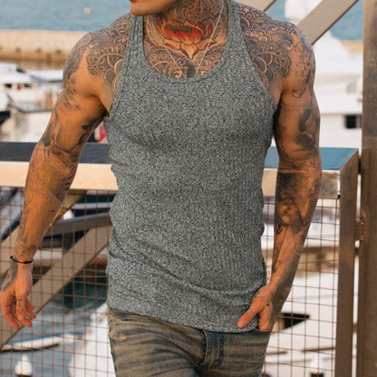 Summer Knitted Fitness Sports Leisure I-shaped Mens Tank Top Fashion Solid Gym Clothing Blusas Tanks Tops Men Clothes T-shirts