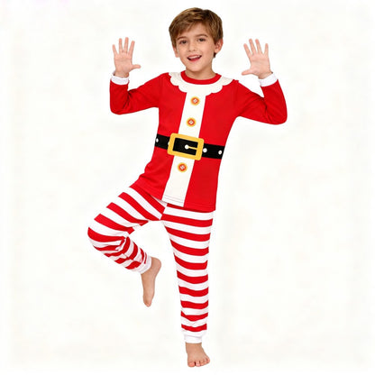 Boys Girls Christmas Pajamas Set Children Elf & Santa Costumes Baby Pijama Kids Long Sleeve Striped Pants Sleepwear For Xmas