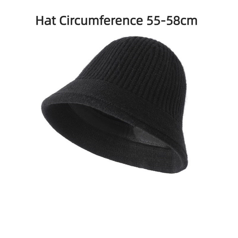 Fashion Autumn Winter Bucket Hat Warm Short Brim Fishing Cap Knitted Face Slimming Fleece Round Top Hat Travel