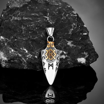 Colar de Runas Nórdicas Lança de Odin Gungnir Masculino Dourado Aço Inoxidável Pingente Ponta de Flecha Valknut Talismã Joias Vikings Masculinas