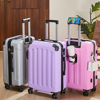 Mala de Viagem com Rodas de 20-28 Polegadas com Suporte para Copo e Celular – Companheira Essencial de Viagem para Segurança