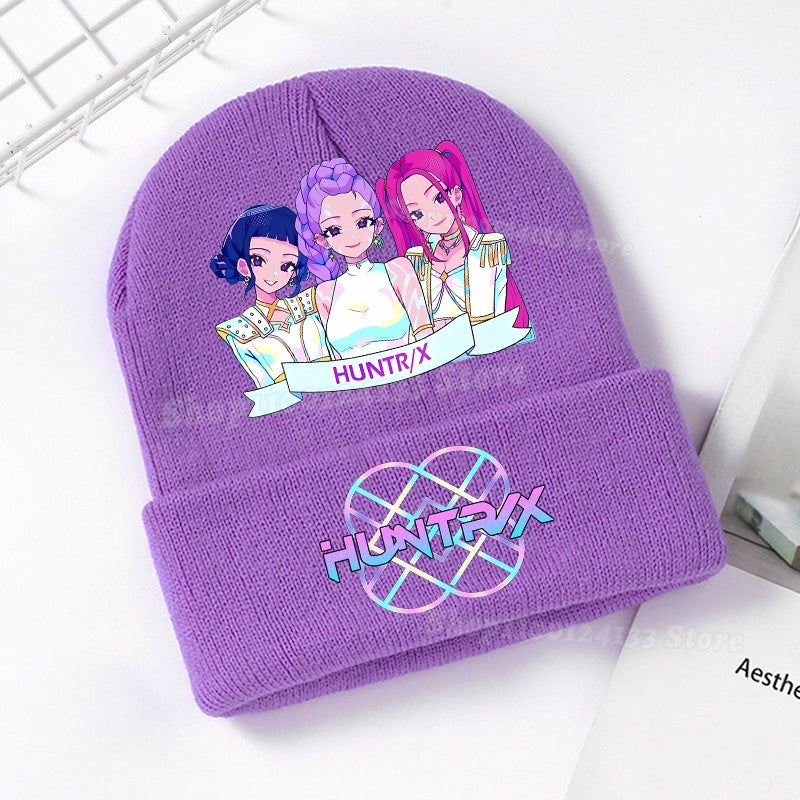 Demone Hunter Kids Knitted Hat Cute Anime Print Girl Beanie Cap Headgear Outdoor Street Warm Knit Cap Y2K Kawaii Game Party Gift