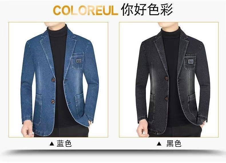 New 2025 Men's Spring Autumn Denim Suit Jacket Suit Collar Jeans Jacket High-end Coat Trend Single West Men Casual  Men Clothing