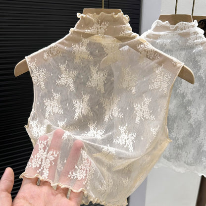 2024 New Lace Svel Mo Collar Top Women's Inner Wear f High Collar ort Length Base irt Korean Sle Commute Wind