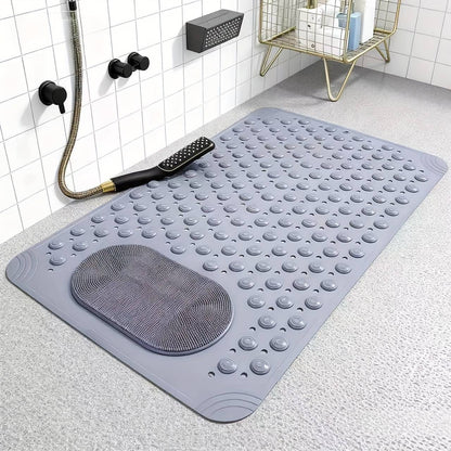 Non-Slip Bath Mat with Massage Feature Oblong Shower Floor Rug Non-Textile Water Absorbent Bathroom Mat with Suction Cups