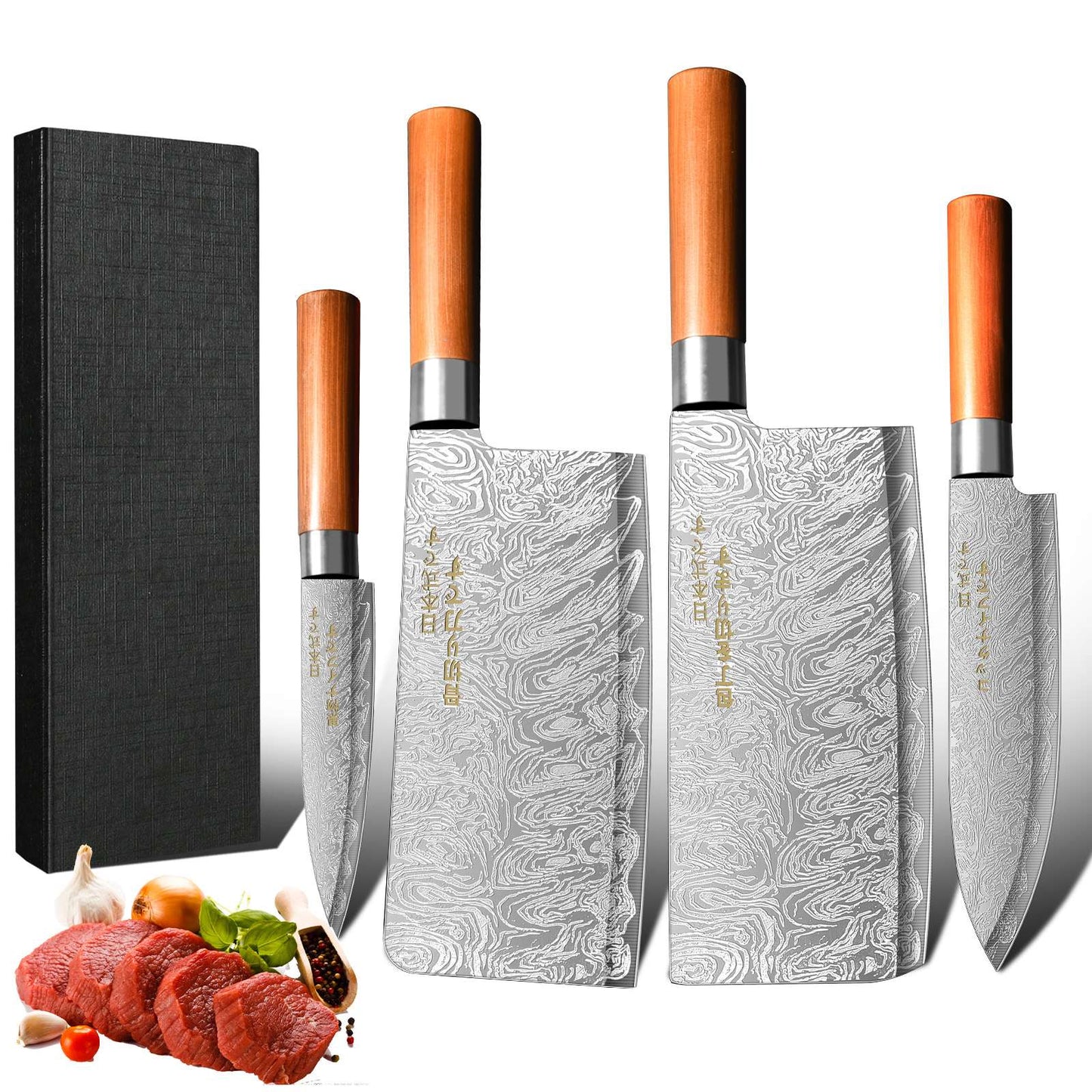 4-Piece Ultra-Sharp Japanese Chef Knife Set-Professional Kitchen Knives for Meat,Bones, and Fruit.Perfect for Commercial kitchen