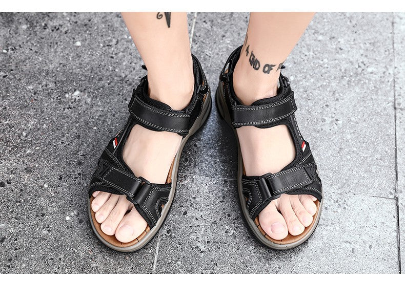 Fashion Men's Sandals Summer Soft Beach Flip Flop Comfortable Genuine Leather Sandals Outdoor Men Roman Sandals Size 46