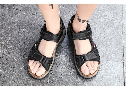 Fashion Men's Sandals Summer Soft Beach Flip Flop Comfortable Genuine Leather Sandals Outdoor Men Roman Sandals Size 46