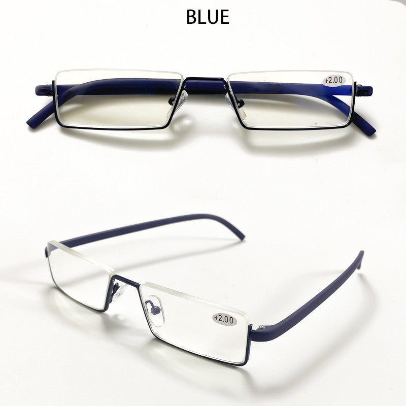 May Flower Metal Anti-Blue Light Reading Glasses Men Half Frame Prescription Eyeglasses Male TR90 Eyewear With Case óculos +1.75