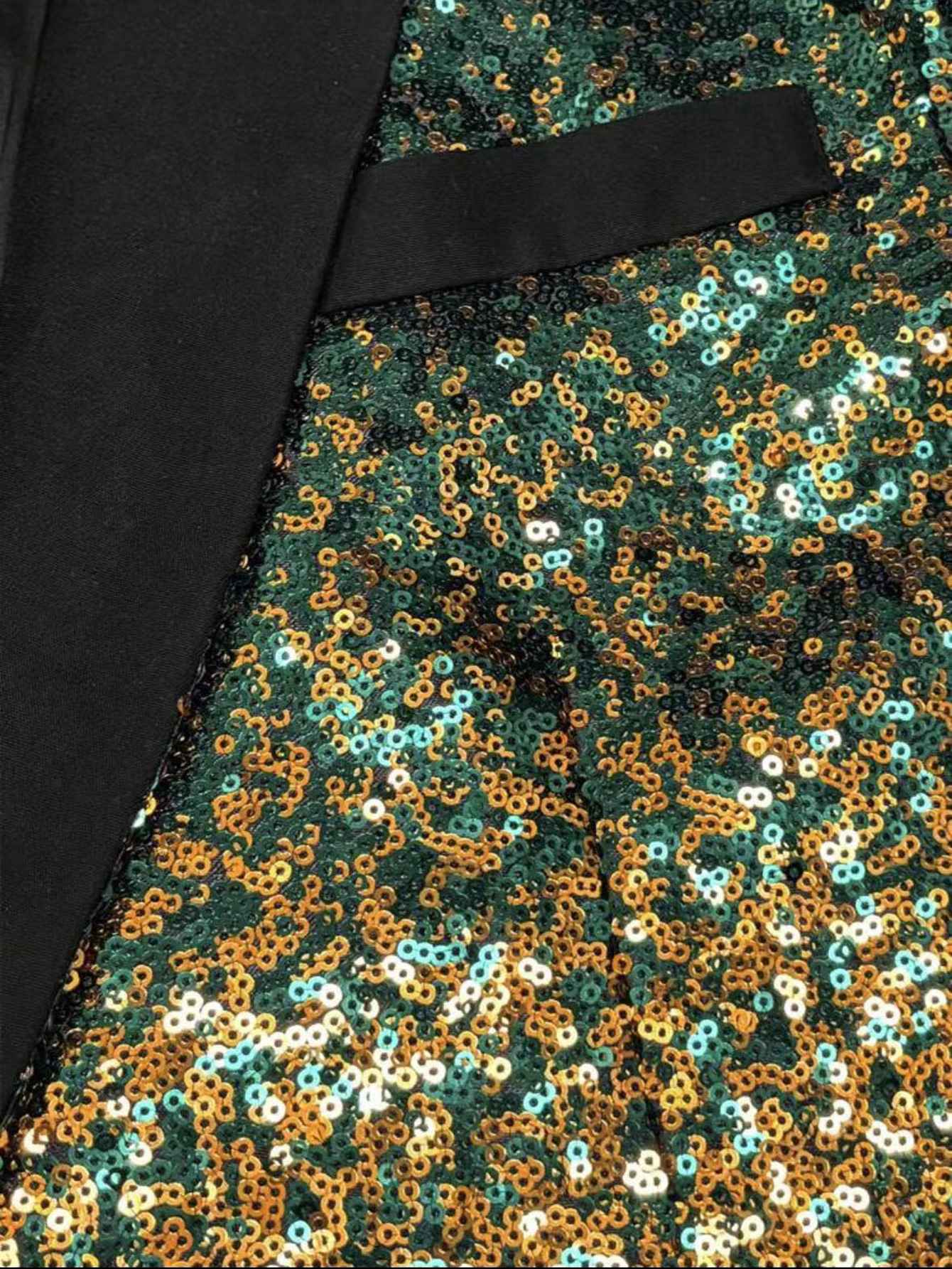 Shiny Sequin Tuxedo Jacket for Men - Royal Blue & Gold Gradient, Black Lapel, Formal Party/Wedding/Stage Wear? Coat.