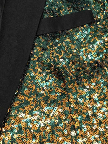 Shiny Sequin Tuxedo Jacket for Men - Royal Blue & Gold Gradient, Black Lapel, Formal Party/Wedding/Stage Wear? Coat.