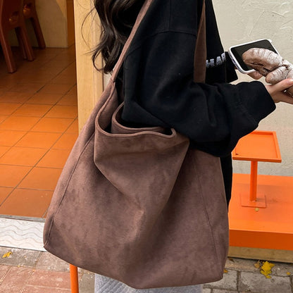 Retro Suede Frosted Tote Bag Winter Simple Design Versatile Work Commuting Shoulder Bag Women's Large Capactiy Handbags