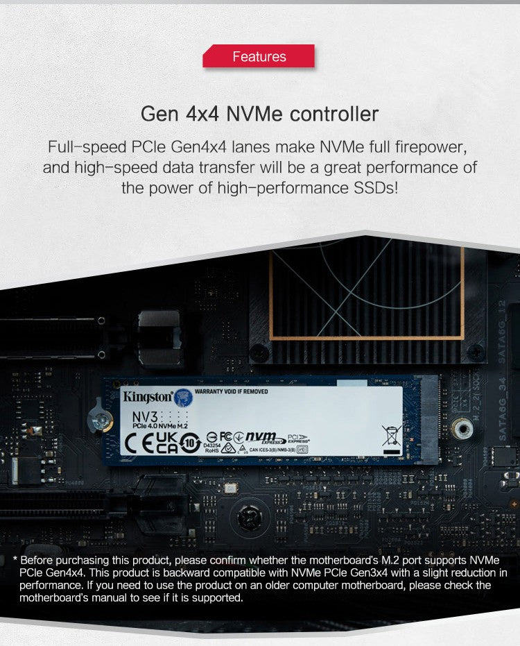 SSD Kingston NV3 500 GB 1 TB 2 TB NVMe PCIe Gen 4.0x4 Unidade de Estado Sólido M.2 2280 SSD Interno Para Desktop Notebook - Até 6000 MB/s