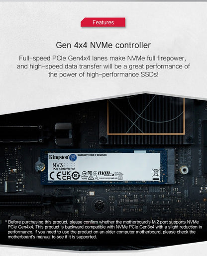 SSD Kingston NV3 500 GB 1 TB 2 TB NVMe PCIe Gen 4.0x4 Unidade de Estado Sólido M.2 2280 SSD Interno Para Desktop Notebook - Até 6000 MB/s