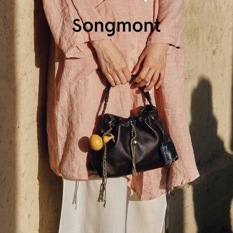 Songmont Genuine Leather Mini Bucket Bag Adjustable Drawstring Multi Straps White Black Blue Casual Chic Crossbody Bag Oversized