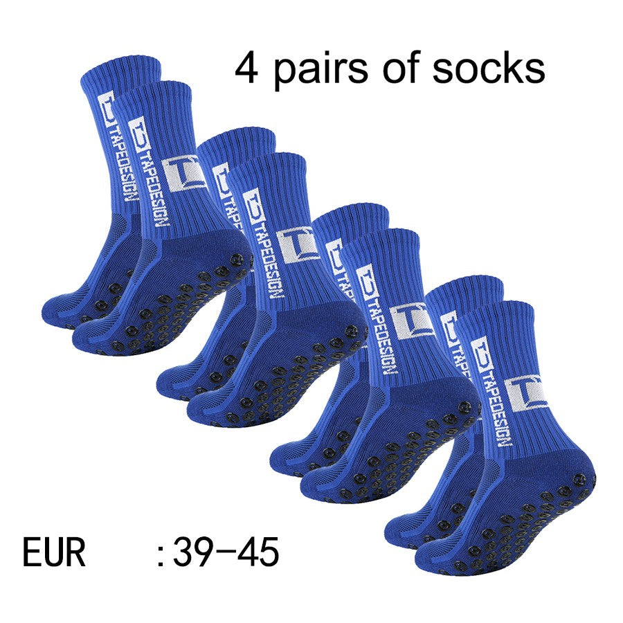 4 pares de meias de futebol coladas TC de cano médio novas para treinamento e competição esportiva, meias antiderrapantes e respiráveis