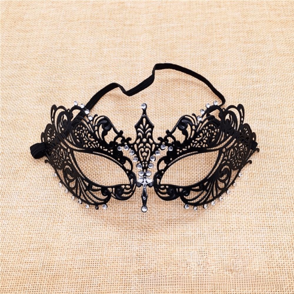 New Vintage Half Face Mask Lace Metal Elastic Bands Masquerade Party Mask Hollowed-out Diamond Inlaid Princess Mask