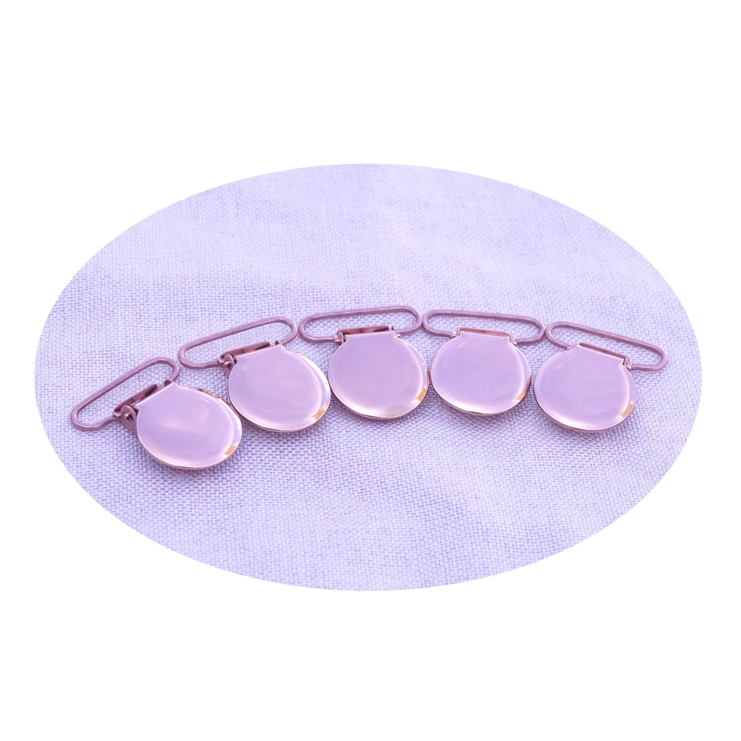 10Pcs Rose Gold Round Shape Pacifier Suspender Clips Baby Pacifier Holder Infant Dummy Clip With Plastic Insert for 25mm Ribbon