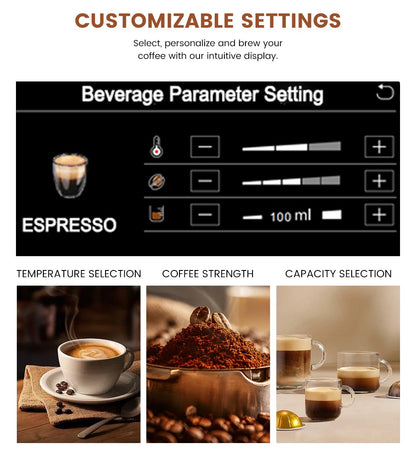 Mcilpoog WS817-Plus Máquina de café expresso automática com tela grande colorida de 7", com bico vaporizador, 21 sabores para casa e escritório