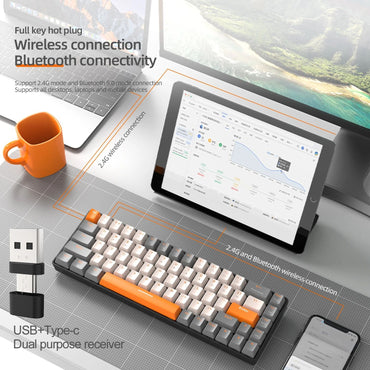 K68 60%  Wireless Mechanical Keyboard ,Bluetooth Dual Mode,Hot-Swappable Mini 68-Key Red Switch for PC iPhone iPad,K68 Keyboard