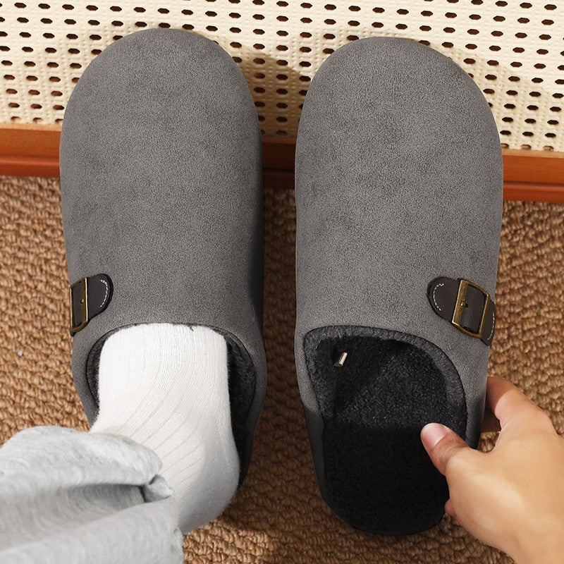 2025 New Unisex Winter Home Slippers Fashion Buckle Design Warm Fleece Lined Non - Slip Indoor Comfort Slippers New Arrival