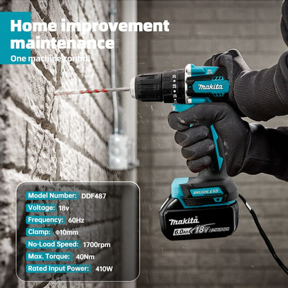 Furadeira de Impacto Parafusadeira Makita DDF487 18V a Bateria com Motor Brushless e Velocidade Variável Ferramentas Elétricas de Impacto