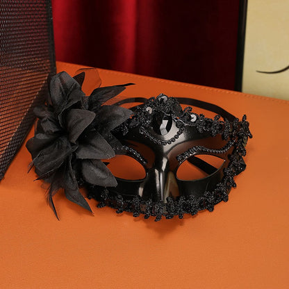 Luxury Flower Rhinestone Masquerade Mask, Elegant Venetian Half Face Mask for Women Halloween Party, Wedding and Themed Events