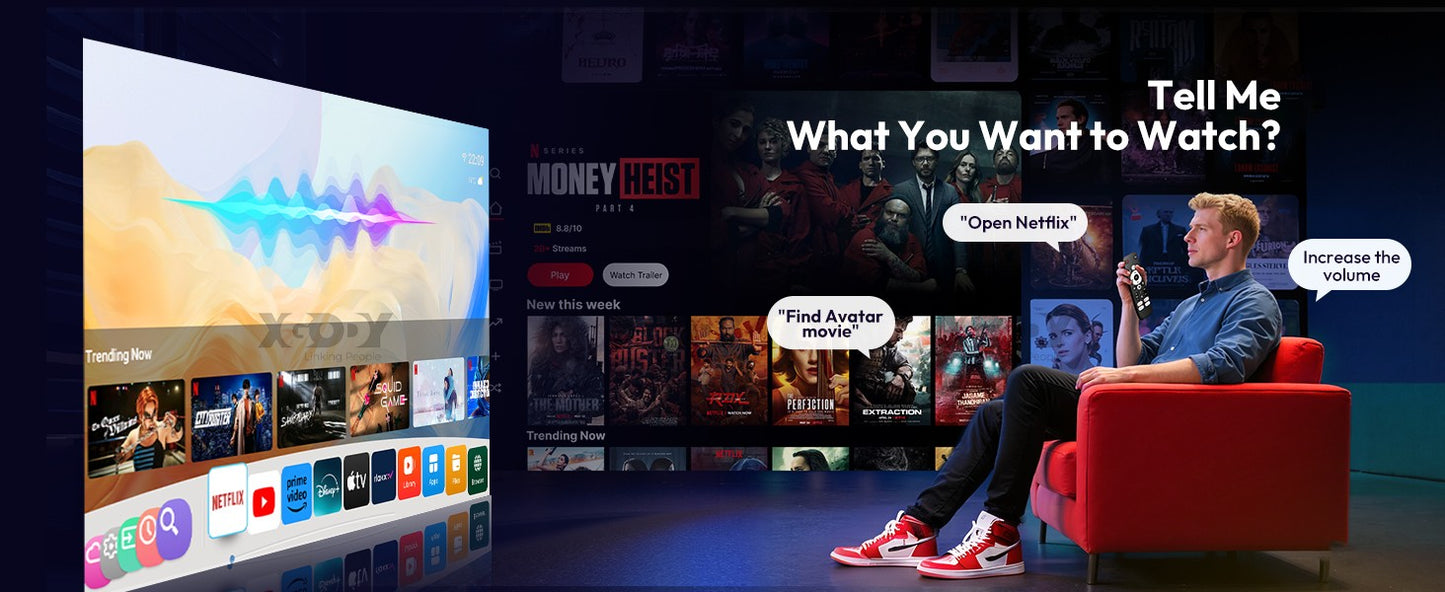 Projetor XGODY N6 Pro Netflix Oficialmente 4K Controle de Voz Smart Android TV Whale OS 32GB ROM para Filmes ao Ar Livre e Home Theater