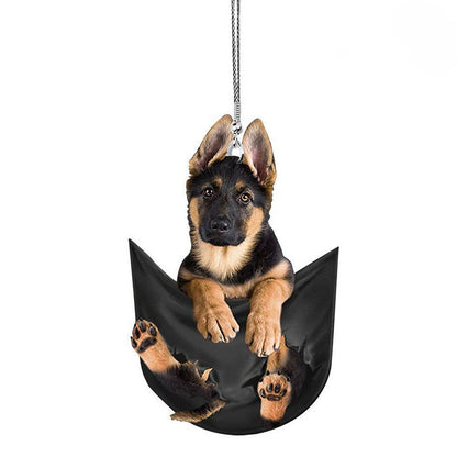 Plush Puppy Rearview Mirrors Pendant Car Hanging Ornaments Auto Interior Hanging Decoration for Car Funny Toy Gift for Men Women