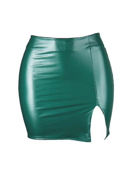 2025 Women Leather Night Clubwear Skirts Summer Pure Color PU-leather Zipper Sexy Hip Leather Mini Skirts