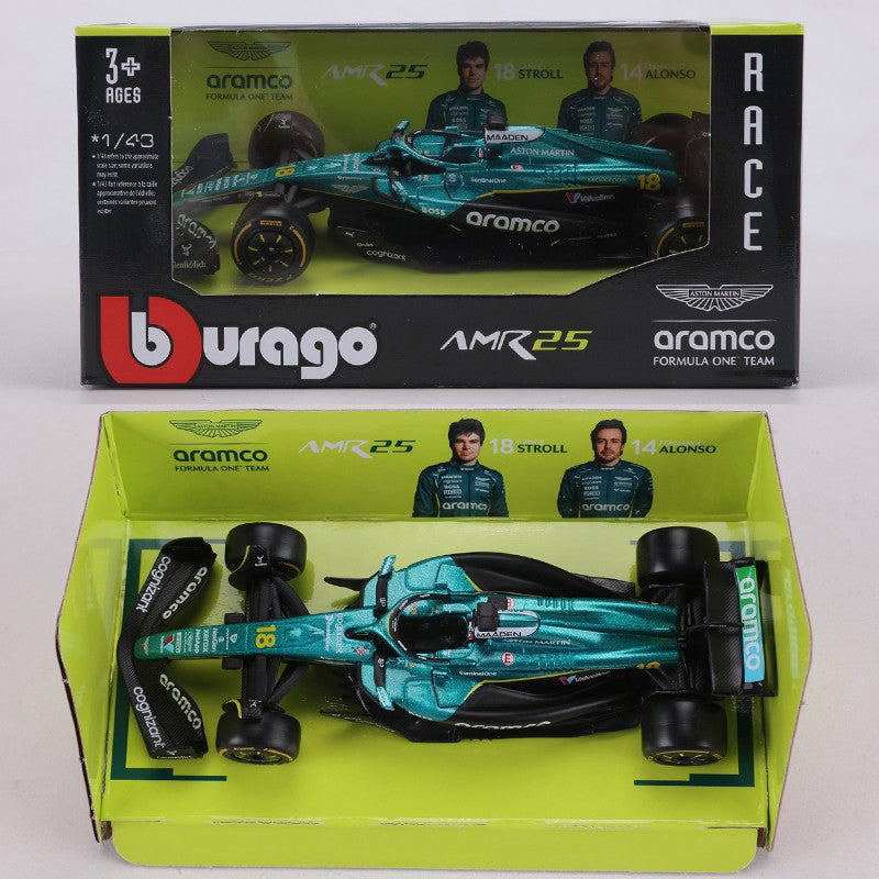 Burago 1:43 MR25 Aston Martin F1 Carro de Corrida Nº 18 Carro Modelo em Liga