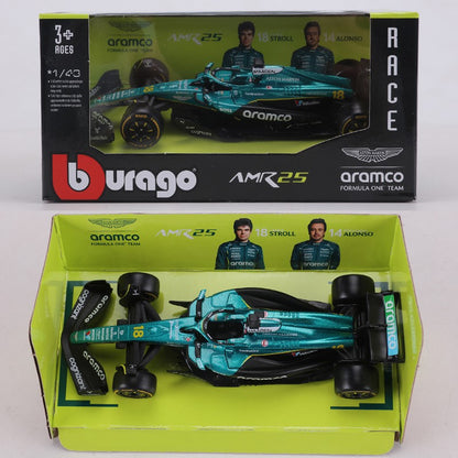 Burago 1:43 MR25 Aston Martin F1 Carro de Corrida Nº 18 Carro Modelo em Liga