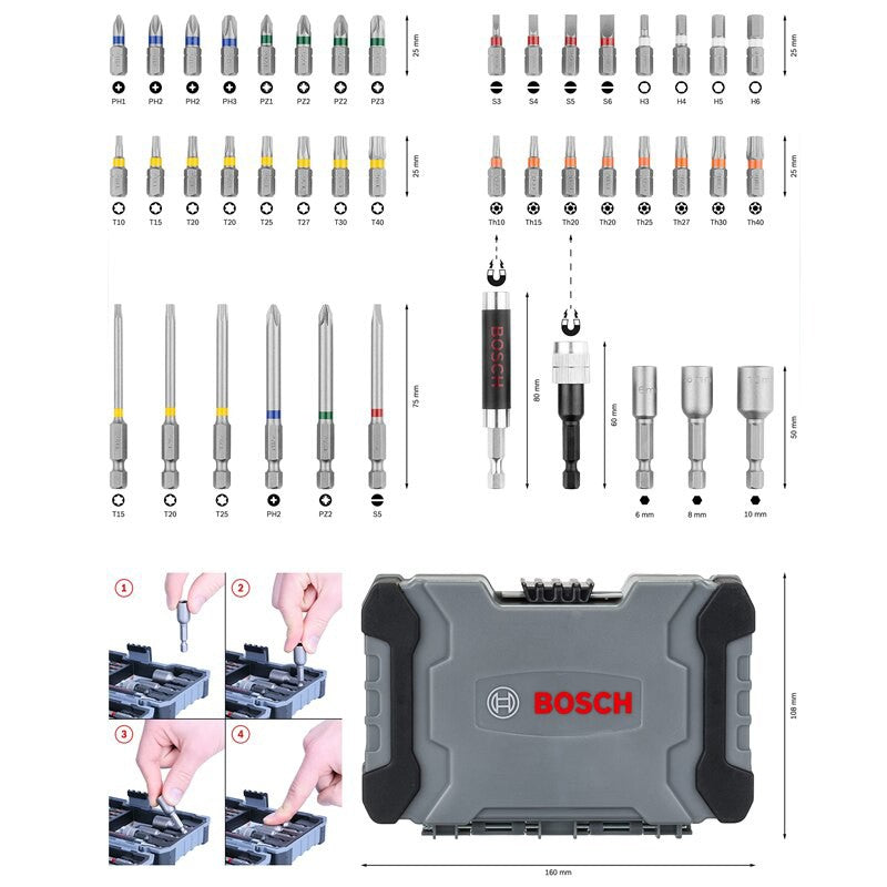 BOSCH Acessórios de Ferramentas Jogo de Brocas Suporte de Bits Broca Helicoidal Acessórios de Ferramentas Multifuncionais 2608522320 2608900585 2608522317
