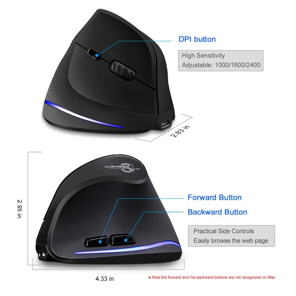 Lefon 2.4G Ergonomic Mouse Wireless Vertical Mouse Rechargeable Gaming Mice for PC Laptop MacOS Office F35C/F35B/F35 MODEL