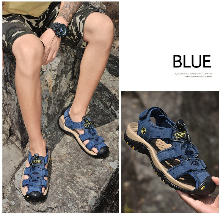Fashion Men Genuine Leather Shoes 2025 Summer Non Slip Outdoor Water Walking Hiking Trekking Shoes Comfortable Casual Sneakers