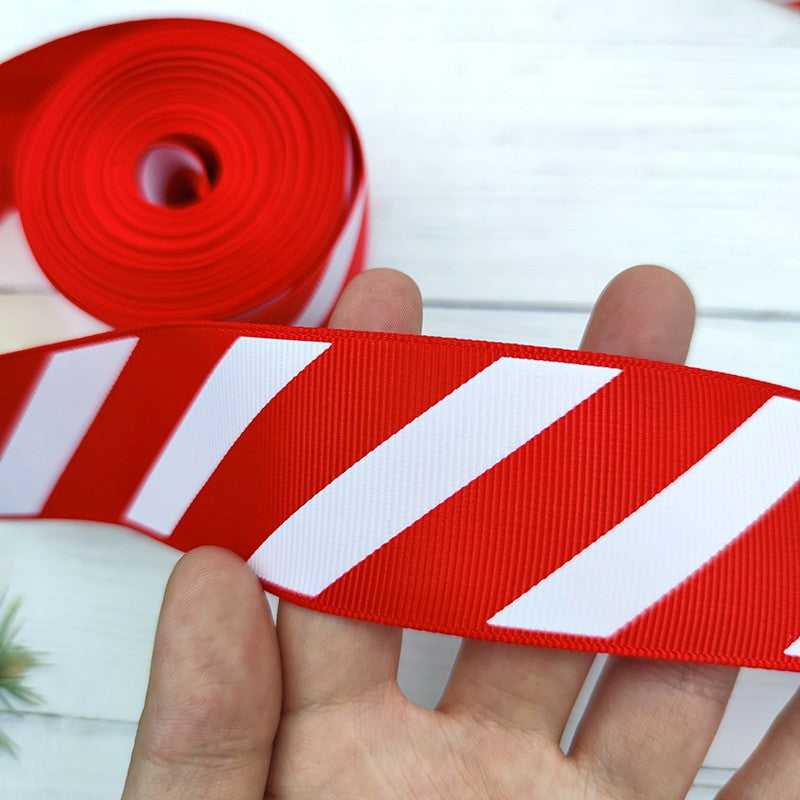 Diagonal Striped Thread Ribbon, 10 Yards Carnival Gift Box Packaging Ribbon for Holiday Scene Christmas Decoration