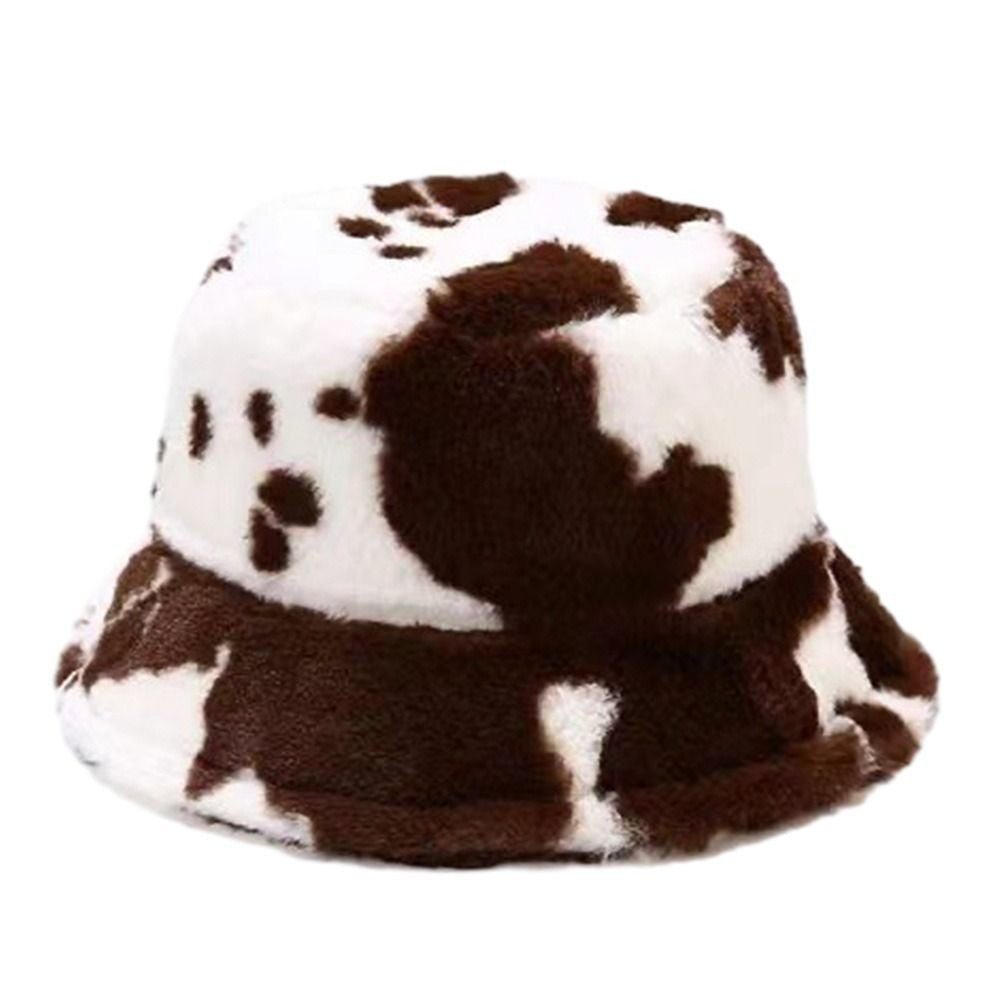 Winter Bucket Hat Women's Fashion Milk Cow Grain Panama Warm Hats Female Vintage Faux Fur Fisherman Cap Hats For Women Casual