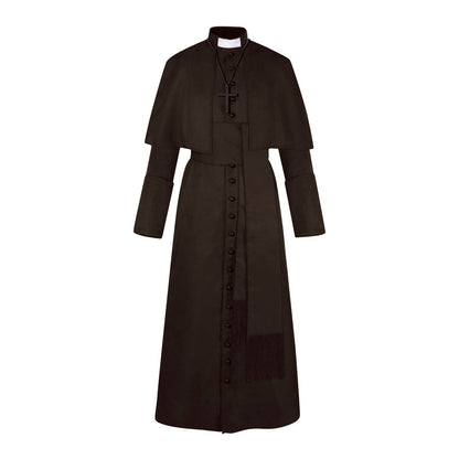 Medieval Renaissance Retro Priest Cosplay Costumes Catholic Church Religion Papal Priest Mass Preacher Solid Robe Clergy Cassock