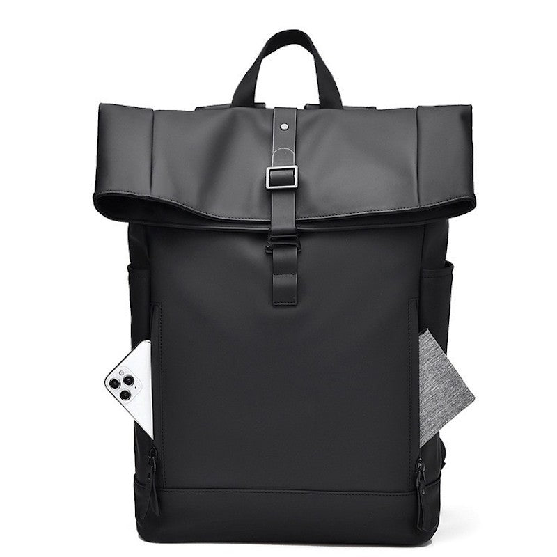 Black Fashion Roll Top Computer Bag Laptop Travel Business Waterproof Large Capacity Backpack Teenager School Bag ?? Mochila