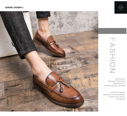 Formal Leather Shoes For Men Classic Men's Dress Shoes Tassel Social Leather Brouge Shoes Men Casual Business Leather Loafer Man