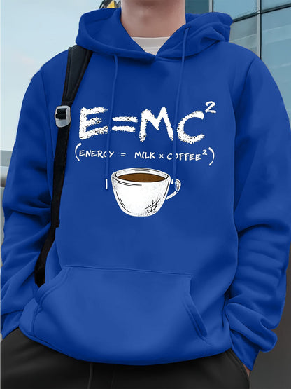 E=Mc2 Energy Milk Coffee Prints Men Hoodies Autumn Fleece Warm Sweatshirt Casual Loose Pocket Streetwear Sports Male Clothes