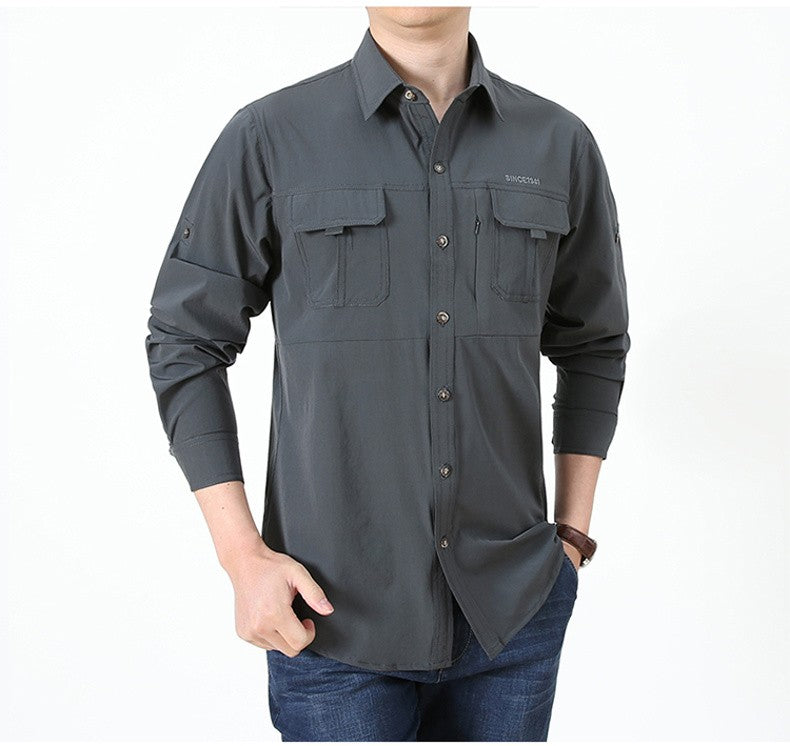 Summer Jacket Upf 50+ Sun Protection Fishing Shirts Men's Quick Dry Long Sleeve Shirts Mesh Breathable Hiking Work Cargo Shirts