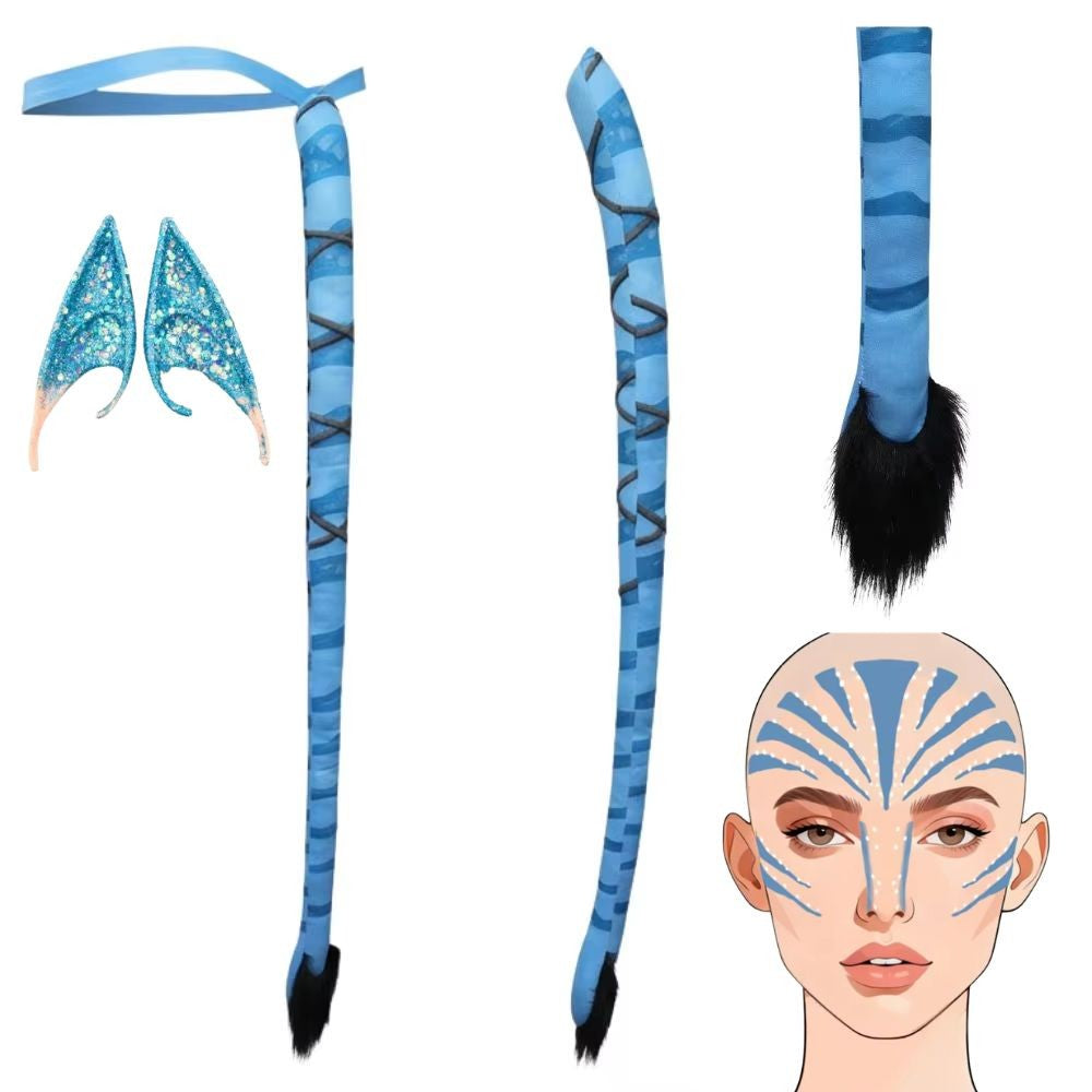 Avatar Fire Ash Neytiri Jake Sully Tail Tattoo Cosplay Adult Costume Accessories Elf Earrings Halloween Carnival Disguise Props