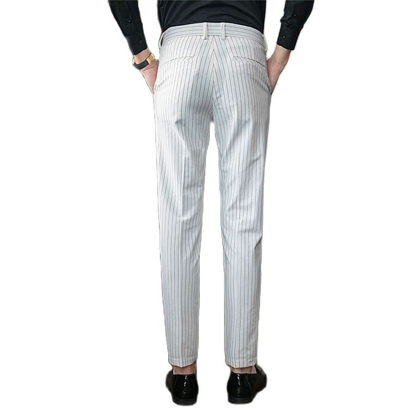 White Vertical Stripes Suit Pants Men, Blue Black Trousers, Fashion Slim Men's Pant Business Pantalones Hombre Autumn New Slacks