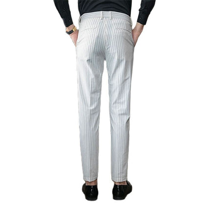 White Vertical Stripes Suit Pants Men, Blue Black Trousers, Fashion Slim Men's Pant Business Pantalones Hombre Autumn New Slacks