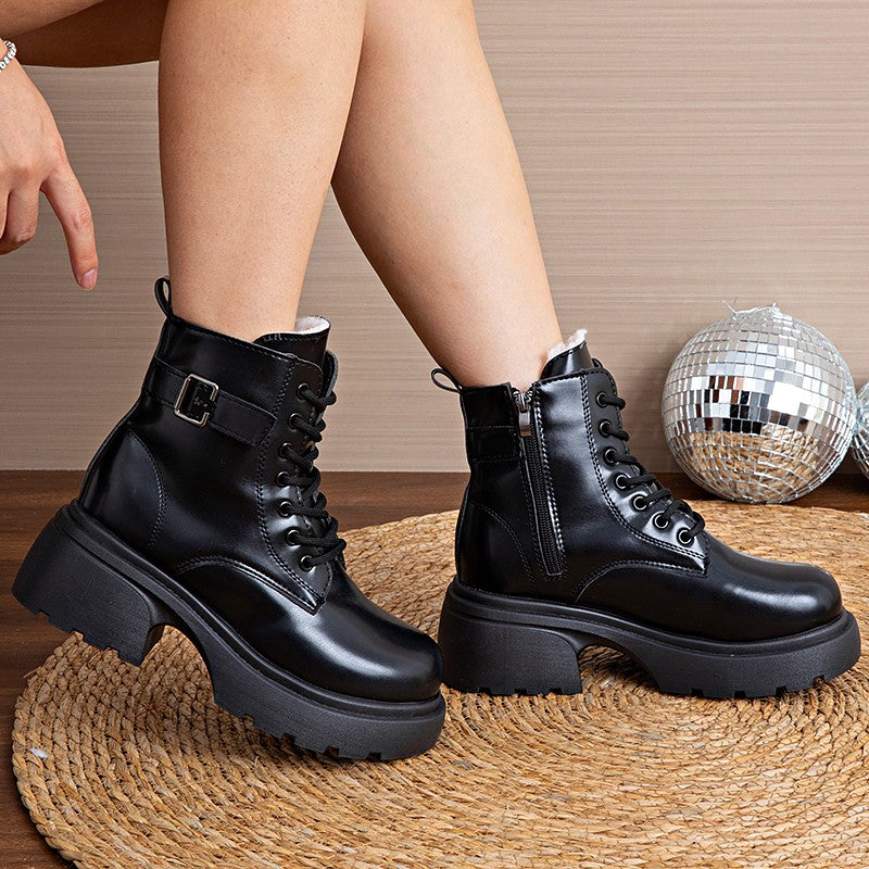 Brown Retro  Boots For Women British Style2025Autumn And Winter New Thick-Soled Height-Increasing Short Boots With