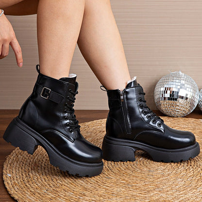 Brown Retro  Boots For Women British Style2025Autumn And Winter New Thick-Soled Height-Increasing Short Boots With