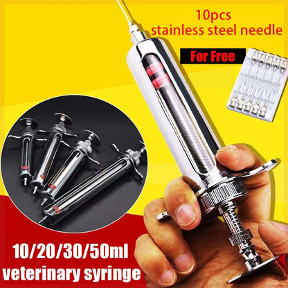 Seringa Hipodérmica Veterinária de Aço Inoxidável Reutilizável para Animais, Seringa para Suínos, Bovinos e Ovinos, Ferramentas Veterinárias, Suprimentos Agrícolas