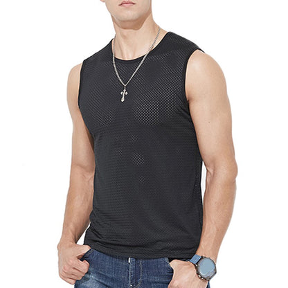 Men's Ice Silk Mesh Tank Tops Gym Stringer Transparent Bodybuilding Sleeveless Shirt Fitness Vest Male mesh Muscle Singlets