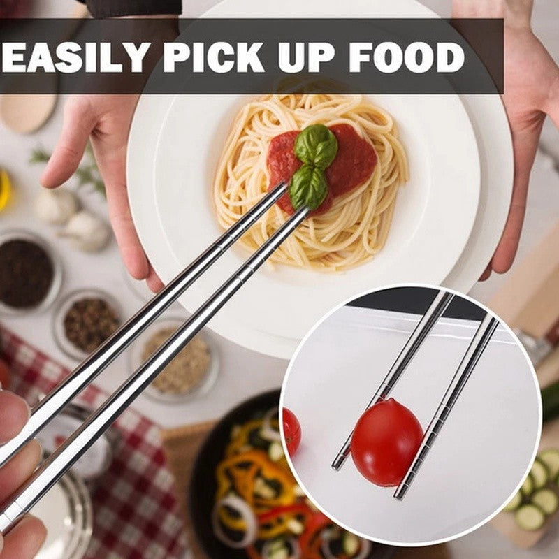 1/5 Pair Portable Metal Chopsticks Non-slip Stainless Steel Chop Sticks Reusable Food Sticks Sushi Baguette Tableware Tool